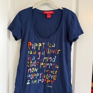 Coach Navy Short Sleeve Tee with Multicolor 'Poppy' Graphic